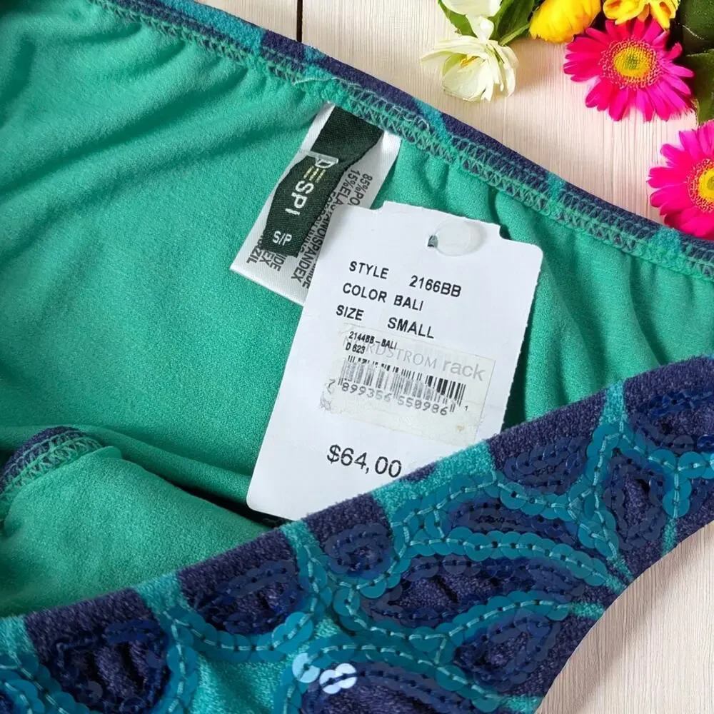 NWOT DESPI  Print Sequined Swim Bikini Bottoms Swimwear S